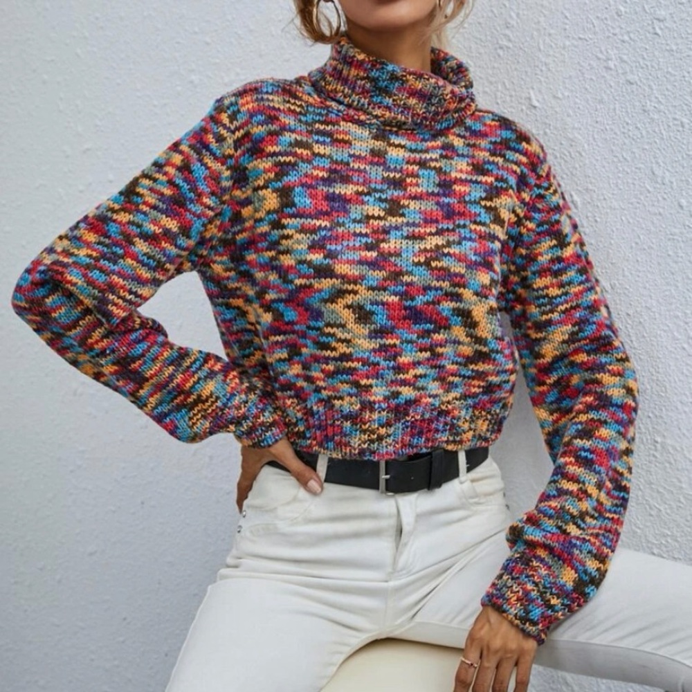 Marbled Pattern Turtleneck Sweater - image 5
